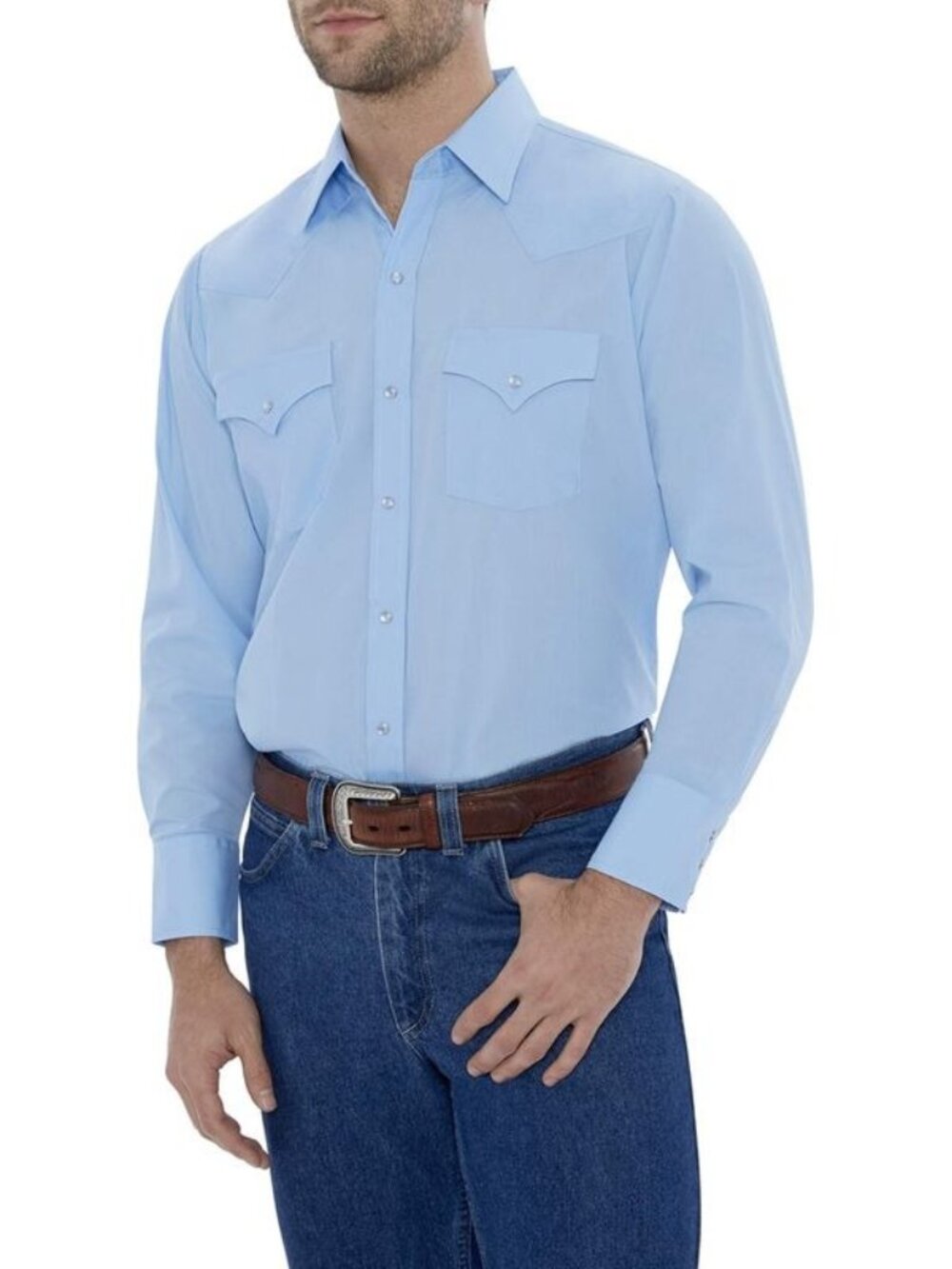 Ely Cattleman Mens Light Blue Western Snap Shirt Long Sleeve Size L New